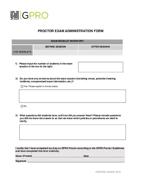 Fillable Online 190815 Proctor Exam Admin Form Doc Fax Email Print