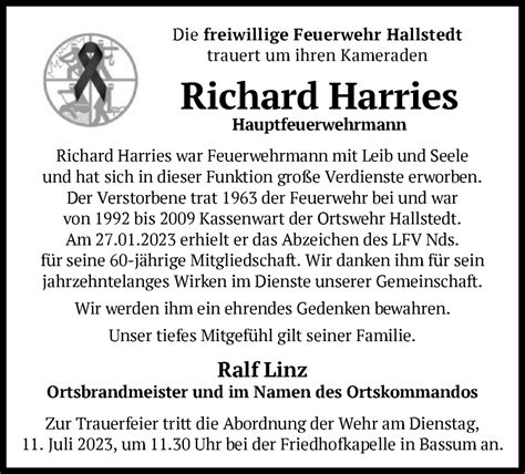 Traueranzeigen Von Richard Harries Trauer Kreiszeitung De