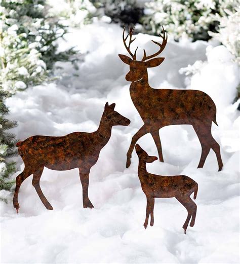 Add this set of three handcrafted rustic Metal Deer Silhouette Garden ...