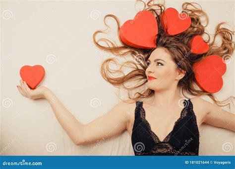Woman In Lingerie In Bed Valentines Day Love Stock Photo Image Of Head Woman