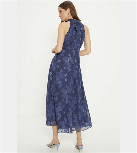 Buy Oasis Floral Satin Burnout Halter Midi Dress In Navy Thstreet Kuwait