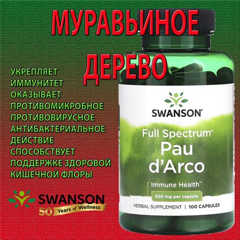 Swanson КОРА МУРАВЬИНОГО ДЕРЕВА 500 мг 100 капсул pau d'arco - купить с ...