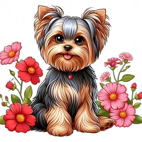 Cute Yorkshire Terrier C O Desenho Animado Vector Style Fundo Branco