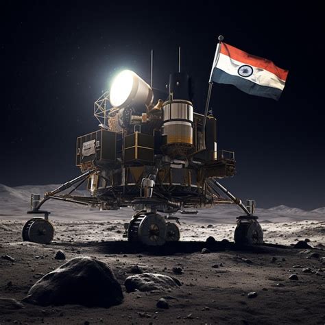 Premium Photo Chandrayaan 3 Soft Landing On The Moon With Indian Flag