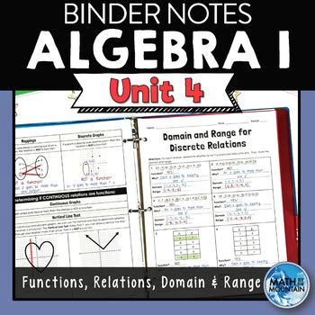 Algebra 1 Unit 4 Binder Notes Functions Relations Domain Range