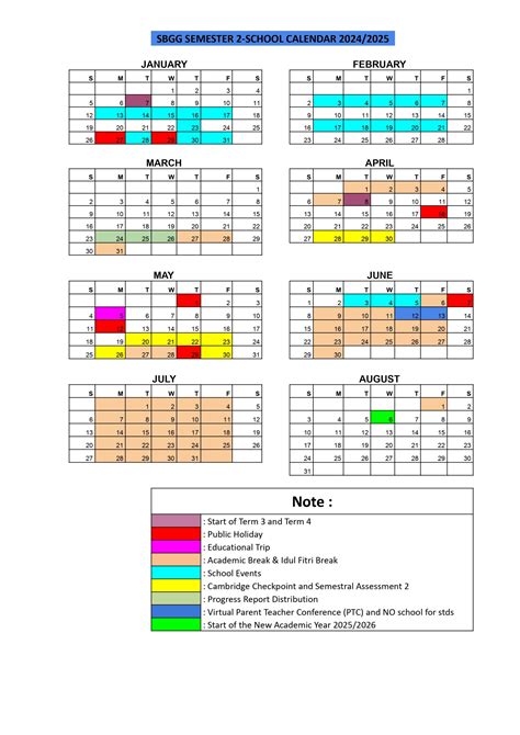 School Calendar – Sekolah Bina Gita Gemilang