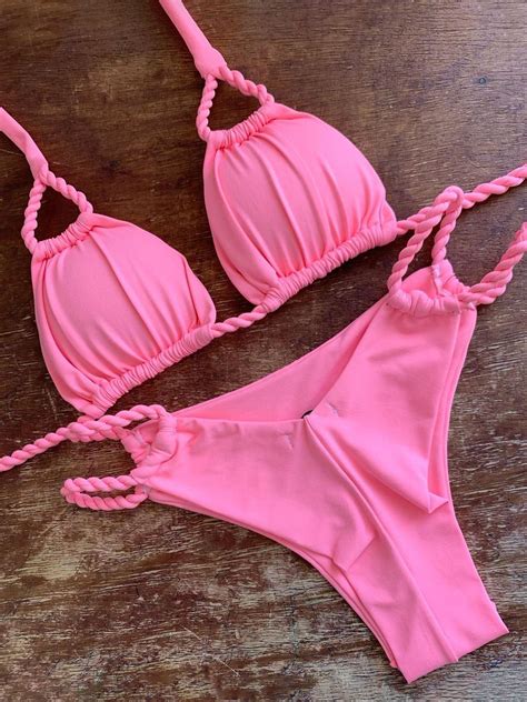Sexy Pink Halter Bikini Swimsuit
