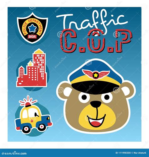 Bear Cartoon The Funny Traffic Cop Stock Vector Illustration Of