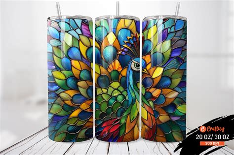 Stained Glass Peacock Tumbler Wrap Graphic By Crafticy Creative Fabrica