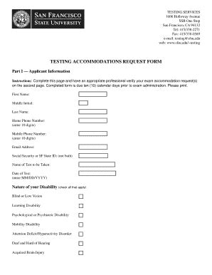 Fillable Online Sfsu Special Accommodations Form San Francisco State