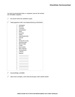 Fillable Online Modern Banking Checkliste Kontowechsel Um Beim Wechsel