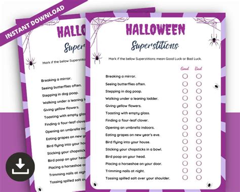 Halloween Superstition Trivia Game Superstition Game Printable