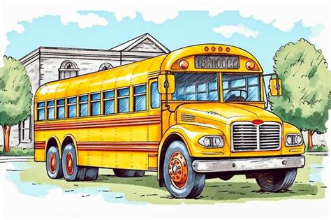 Premium AI Image | a drawing of a yellow school bus with concept of ...