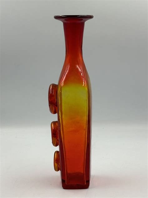 Rainbow Glass Company Amberina Bottle Vase Applied Buttons Mcm Art Glass Ebay