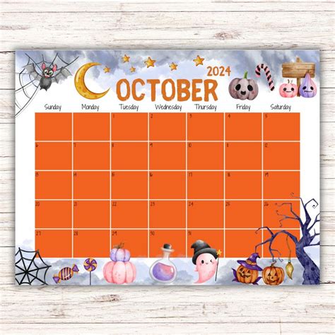 EDITABLE October 2024 Calendar Happy Halloween Pretty Ghost Kid