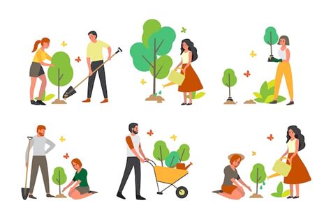 Premium Vector Charity Community Plant A Tree Set Idea Of Care And