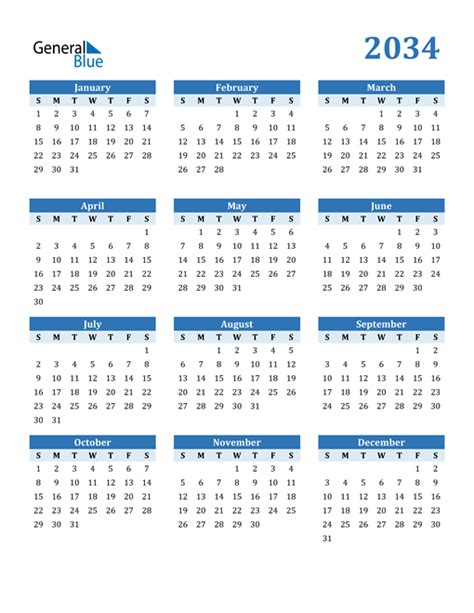 2034 Calendar (PDF, Word, Excel)