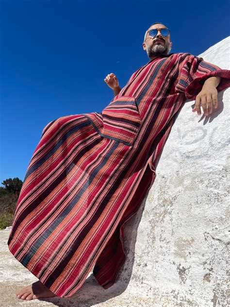 Mens Kaftan Cotton Caftan For Men Greek Kaftan Robes For Men Red