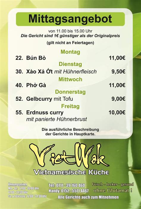 Mittagsangebote Vietwokstuttgart Viet Wok Stuttgart Vietnamesisches