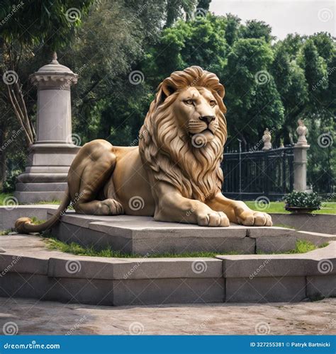 The Majestic Lion Sculpture Symbol of Strength and Grace Stock Image