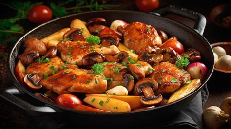 Premium AI Image Sizzling Skillet Delight Aromatic Arafed Chicken