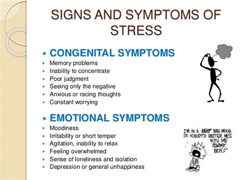 Major signs and symptoms of stress