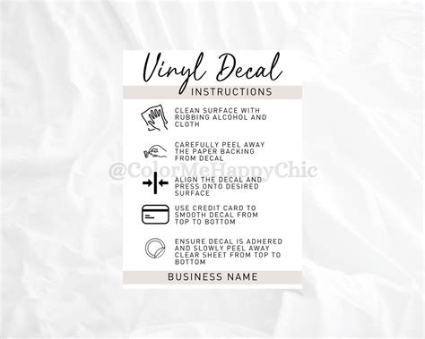 Editable Vinyl Decal Care Card Instructions Printable Decal Application