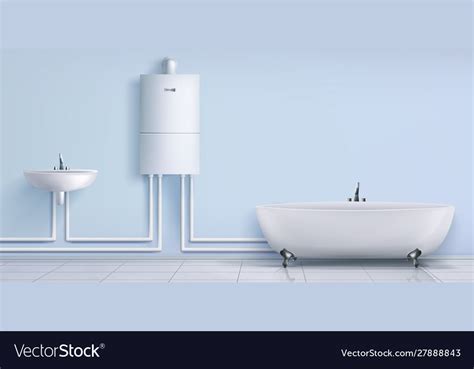 Bathroom boiler water heater washbasin and tub Vector Image