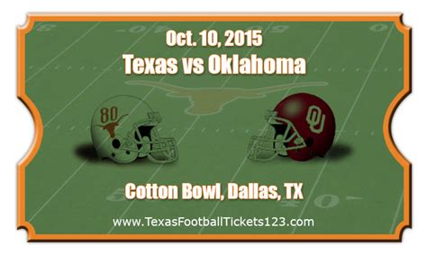 Texas Longhorns vs Oklahoma Sooners Football Tickets | Oct. 10, 2015