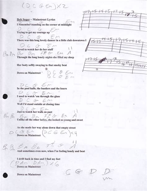 Main Street Bob Seger Guitar Chord Chart