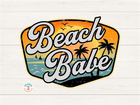 Beach Babe Png Summer Vacation Png Solid Distressed Tropical Ocean Sunset Palm Trees