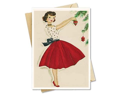 Vintage Christmas Card Woman Knocking On Door Happy Holidays Retro Blonde Fifties Gift