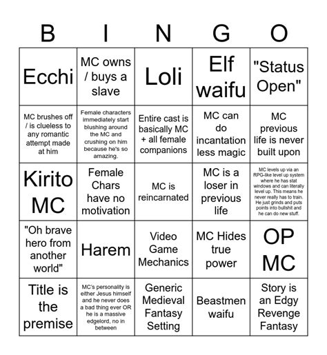 Isekai Bingo Card