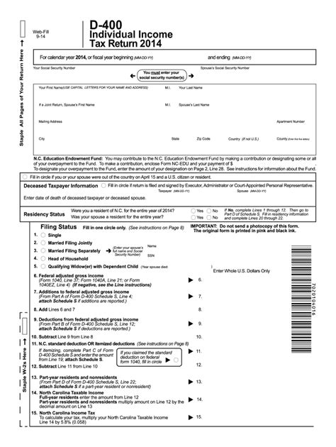 Nc Dor D 400 2014 Fill Out Tax Template Online Us Legal Forms