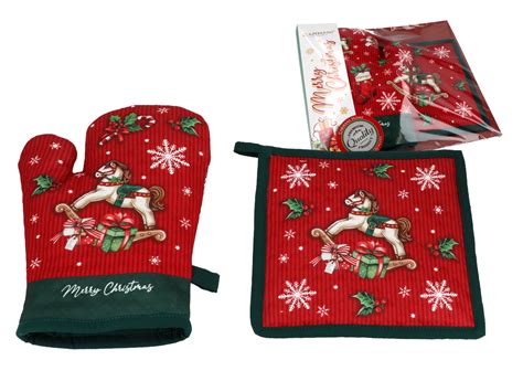 Hanipol Set Of Pot Holder And Oven Mitt Christmas CARMANI