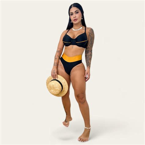 Biquíni Hot Pant Preto Cintura Alta EnviZi