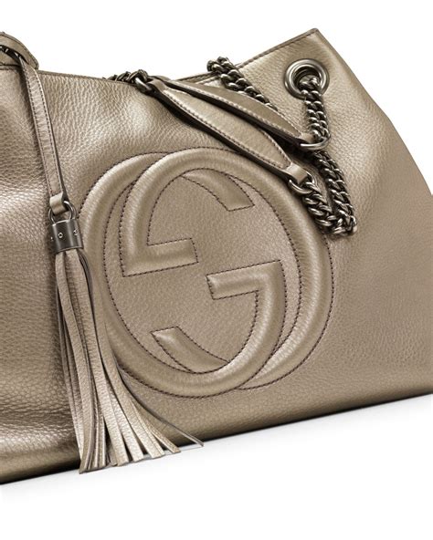 Lyst Gucci Soho Metallic Leather Shoulder Bag In Natural