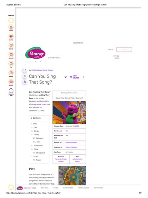 Can You Sing That Song - Barney Wiki - Fandom | PDF | Fandom