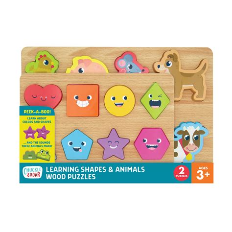 2 Pack of Wood Puzzles - Shapes & Animals Learning Puzzles