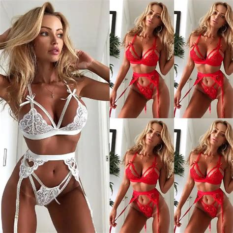 New Womens Hot Erotic Lingerie Three Piece Sets Sexy Lace Push Up Short