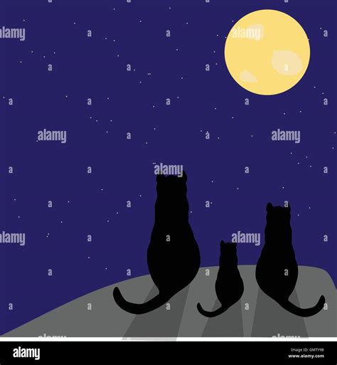 Silhouette of cat with full moon Stock Vector Image & Art - Alamy