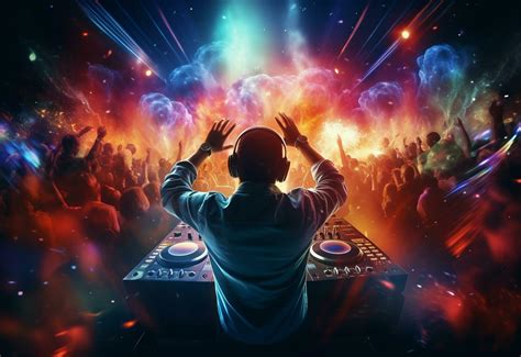 Ai generative DJ playing and mixing music in nightclub party at night