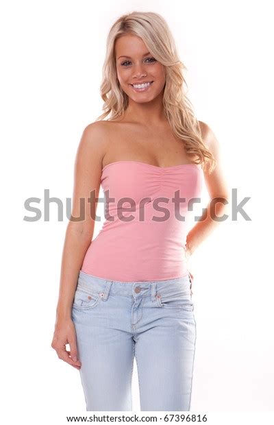 Happy Blonde Woman Laughing Over White Stock Photo 67396816 Shutterstock