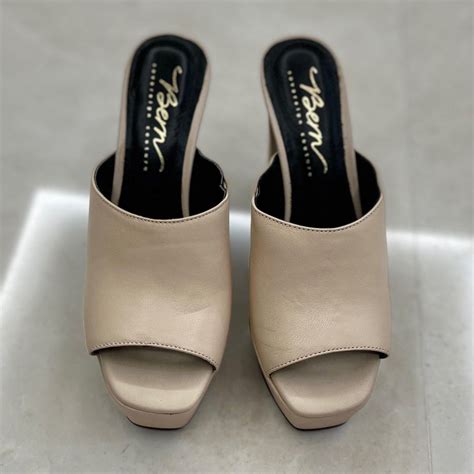 Leather Platform Block High Heel Mules Nude Size 35 Women S Fashion Footwear Heels On