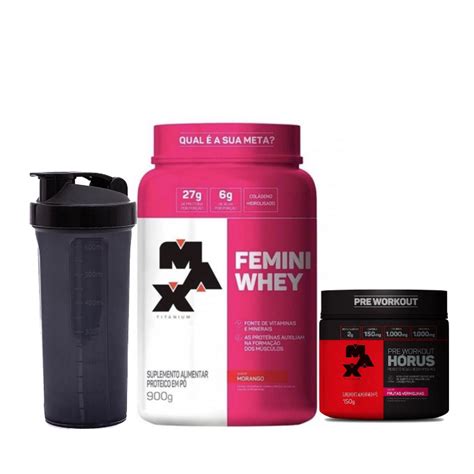 Femini Whey G Pr Treino H Rus G Coqueteleira Max Titanium