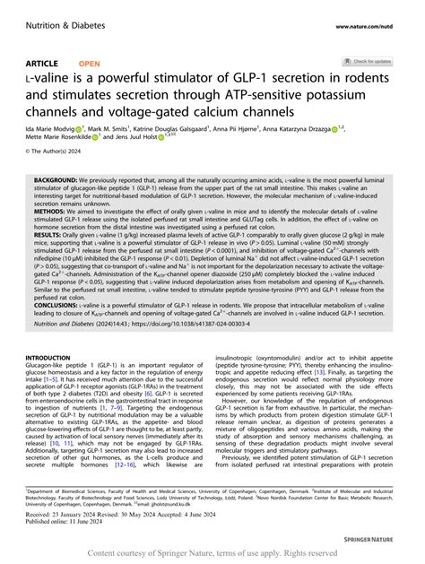 PDF L Valine Is A Powerful Stimulator Of GLP 1 Secretion In Rodents