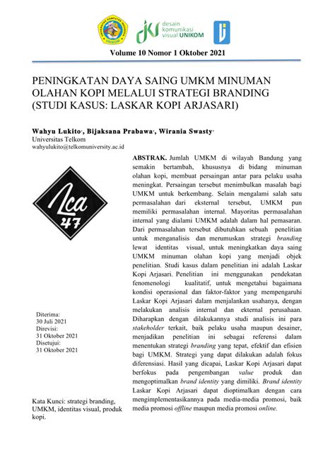 Pdf Peningkatan Daya Saing Umkm Minuman Olahan Kopi Melalui Strategi