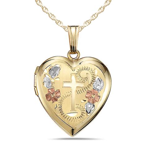 14k Gold Filled Cross Heart Photo Locket Pg71305