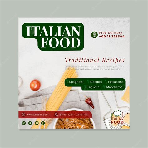 Premium Vector Italian Food Squared Flyer Template