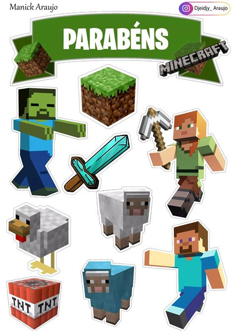 Topo De Bolo Minicraft Minecraft Cake Minecraft Cake Toppers Minecraft